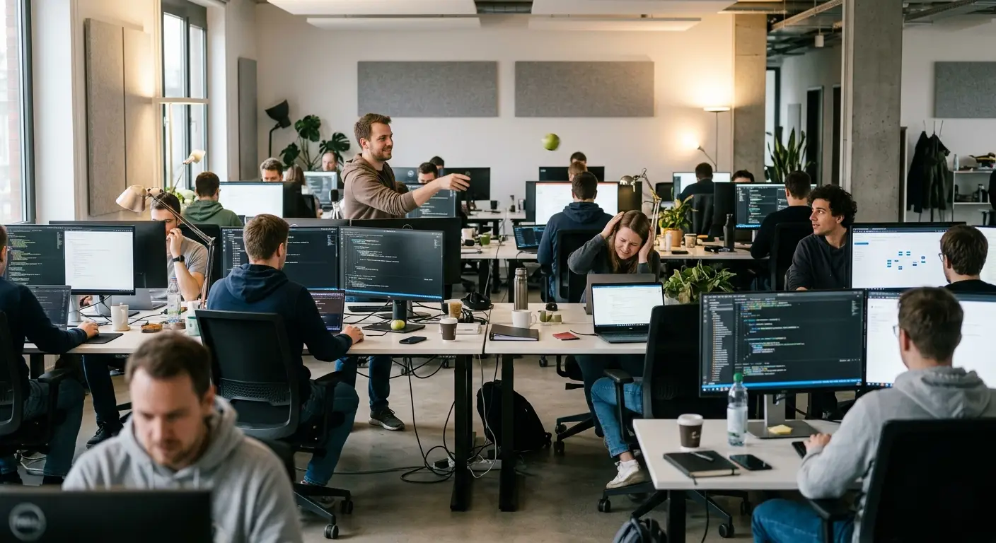Hyperactives Team im Office bei technischer Abstimmung
